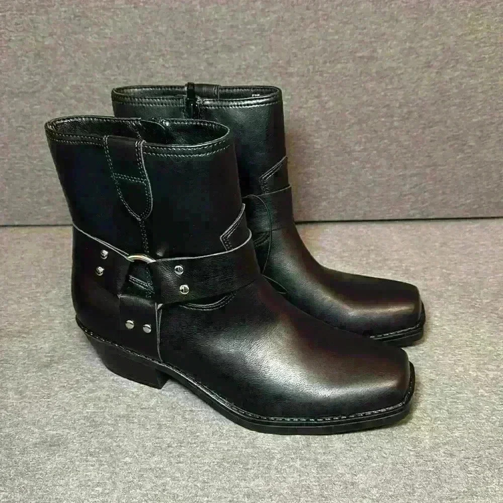 Indigo Rd. Western Silver Harness Black Boot Side Zip Heeled Platform Sz 8.5 - Picture 2 of 13